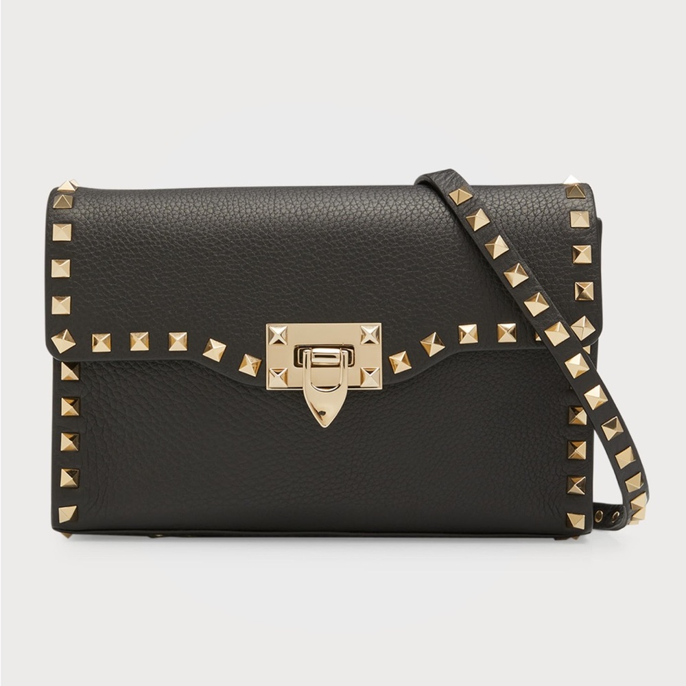 Valentino Garavani Black Leather Crossbody with Gold Studs